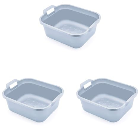 Addis 518355 Eco Made from 100 percent Recycled Plastic Washing up Bowl with twin handle, 9.5 litre, Light Grey (Pack of 3)