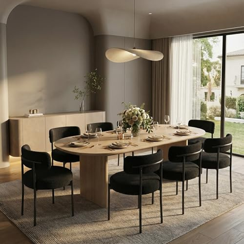 YU YUSING Lot de 8 Chaises Salle à Manger Bouclette, Housse Déhoussable | Tissu Teddy Ultra-Épais, Assise Rembourrée 10cm, Housse Lavable, Pieds Métal Robustes, Chaise Scandinave Cuisine Salon, Noir