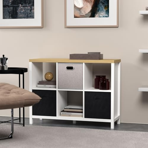Clever Cube 6 Compartment Storage Unit - White with Light Oak Effect Top
