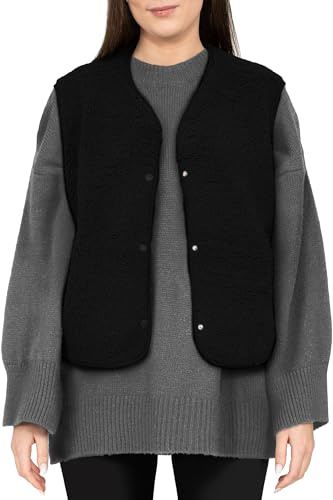 Reichstadt Damen Teddy Weste Warm & Weich aus Fleece One Size | Ärmellose Plüschweste mit Knöpfen, kuschelig, Casual Damenweste für Alltag, Freizeit und Übergangszeit