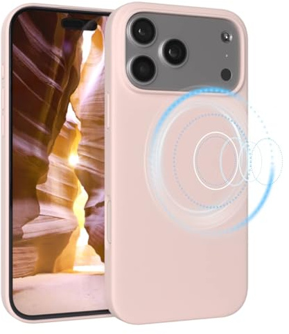 EAZY CASE Magnetische Silikon Hülle für iPhone 17 Pro Max - MagSafe-kompatibel, Premium-Liquid-Silikon, Stoßfest, Kameraschutz, Mikrofaser-Innenfutter, Slim Cover Handyhülle Bumper - Altrosa Rosa