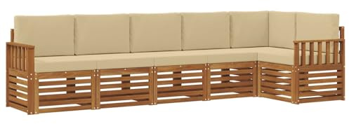 vidaXL Sofagarnituren 6 pcs Natur und Beige Massivholz Akazie, Garten, modernes Outdoor-Sofa, L-förmige Lounge, Terrasse, langlebiger Komfort fürs Patio