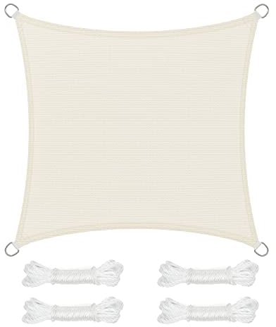 SONGMICS Vela Parasole 5 x 5 m, Tenda da Sole in Tessuto HDPE, Permeabile all'Aria e all'Acqua, per Terrazza, Giardino, Balcone, Campeggio, Quadrata, Concava, Corde da 2 m, Beige GSS55IV