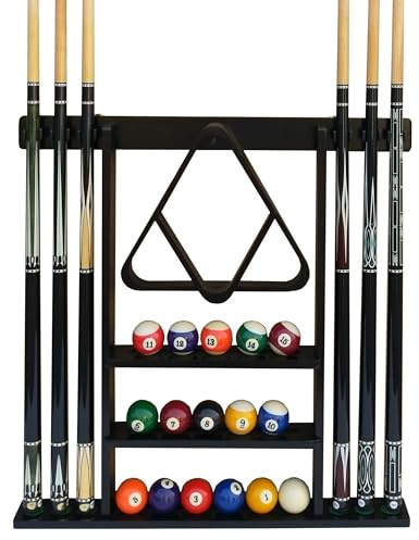 Flintar Wall Cue Rack, Premium Billiard Pool Cue Stick Holder, Made of Solid Hardwood, Improved Direct Wall Mounting, Cue Rack Only (Cues, Balls and Ball Rack not Included), Black Finish