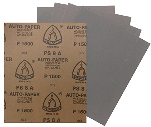 50er Premium Set Klingspor PS8A Auto-Paper Nassschleifpapier | 230 x 280 mm | wasserfest | Je 10 Blätter der Körnungen: 400,600,1000,1500,2500