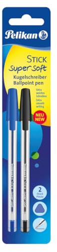 Pelikan Kugelschreiber Stick K86s super soft, Schwarz & Blau, ergonomischer Kuli mit supersofter Tinte, Set mit 2 Stück, 804424