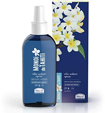 Helan, Monoi De Tahiti, Aceite Bronceador Spray, Bronceador con Protector Solar SPF 6 - Bronceador Cuerpo Hidratante, Protege contra Quemaduras - Bronceador Solar con Aceite de Coco - 150 ml