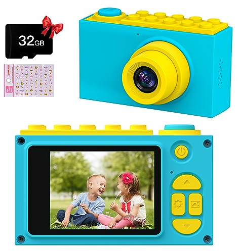 Kriogor Kinder Fotoapparat, Kids Camera Digitalkamera Videokamera mit 4X Digitaler Zoom/HD 1080P/8 MP/ 2 Zoll Bildschirm/ 32G TF Karte, Geschenke für Kinder (Blau)