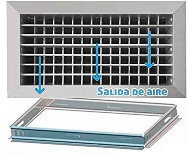 Rejilla de ventilación impulsión doble deflexión plata mate+Marco de montaje
