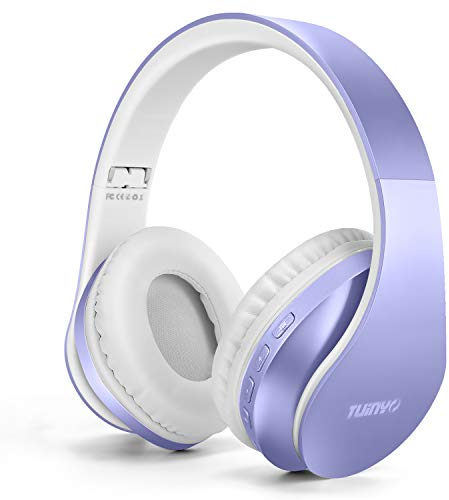 TUINYO Bluetooth Headphones, Wireless Headphones Over Ear with Microphone, Foldable & Lightweight Stereo Wireless Headset for Travel Work TV PC Cellphone -Purple
