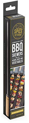 Spice Kitchen The Professional Grill And Skewer Set set of 5 Professional Stainless Steel Cooking Skewers with wooden handles, perfect for BBQ and Kebabs, 8mm wide, 53cm long.