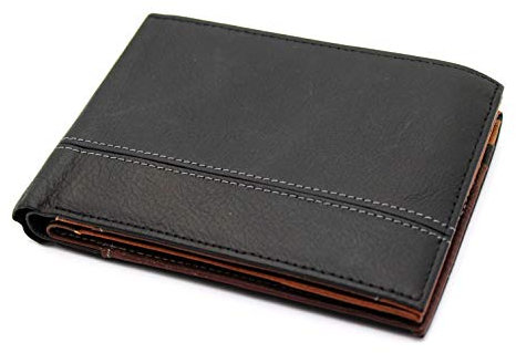 Portafoglio uomo in vera pelle con scomparto porta libretto degli assegni portamonete e porta carte (Nero)