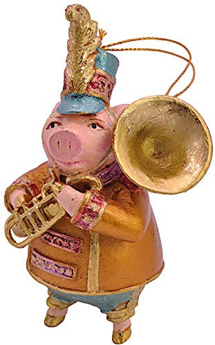Schwein Musikant Musiker Musikinstrumente handbemalt Weihnachten Baumschmuck Deko Hänger Christbaumschmuck 10 cm (Kupfer-blau)