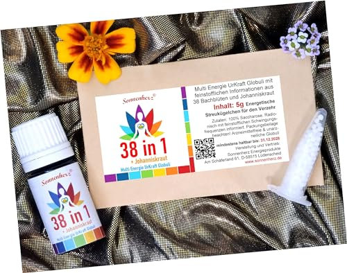 Johanniskraut + ALLE 38 Bachblüten Bioresonanz- Globuli. Multipower für positive Energieversorgung, Lebenskraft und Resilienz. LESEN !! Vorteils-Set von Sonnenherz
