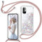 HUMUCASE Handyband für Xiaomi Redmi Note 10 4G/10S Hülle mit Band, Glitzer Treibsand Handyhülle mit Kordel zum Umhängen Transparent Stoßfest Schutzhülle mit Kette Schnur, Necklace Case in Roségold