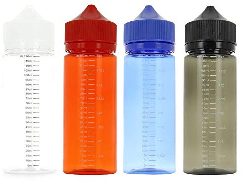 DIY-24H Leerflaschen 120ml mit Skala Messskala für Liquidflasche leer Flasche PET Bottle Droper (Schwarz, 5 Stück)