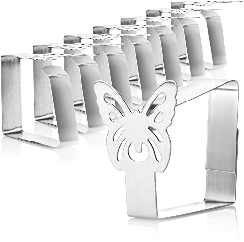 com-four® 8x Premium Tischtuchklammern aus Edelstahl - Tuchhalter für Tafelwäsche - Tischklammern für innen und außen mit Dekor - moderne Tischklemmen - Metallspangen (08 Stück/Schmetterling)