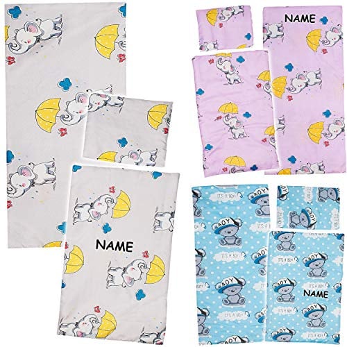 alles-meine.de GmbH 3 TLG. Set: große Puppenbettwäsche: Puppendecke + Kissen + Unterlage - inkl. Name - 100% Baumwolle - Jungen Farben - 56 cm groß - Stoff - Bettzeug für Puppen..