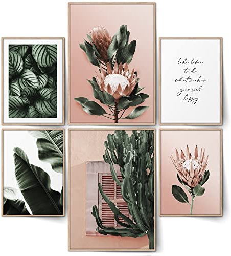 BLCKART Botanic Rose and Green Poster Set Deko Grün Rosa (L | 2x A3 | 4x A4 | ohne Rahmen)