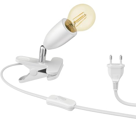 ledscom.de E27 Klemmleuchte LIK, weiß inkl. E27 Lampe 471lm Gold Vintage extra-warm-weiß