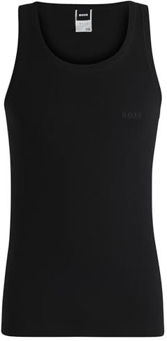 BOSS Mens Tank Top Original Tonal-Logo Vest in Organic Cotton Black