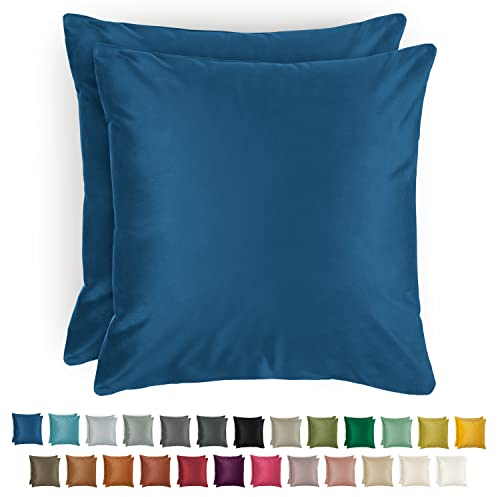 Blumtal 2er Set Kissenbezug 50x50 cm Dunkelblau - dekorativer Samt Kissenbezug mit verstecktem Reißverschluss, Kissenhülle für Zierkissen Deko-Kissen Polster Sofakissen & Couchkissen waschbar