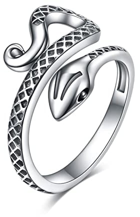 YFN Snake Ring Sterling Silver Adjustable Snake Ring Gothic Jewellery Gifts for Women Men