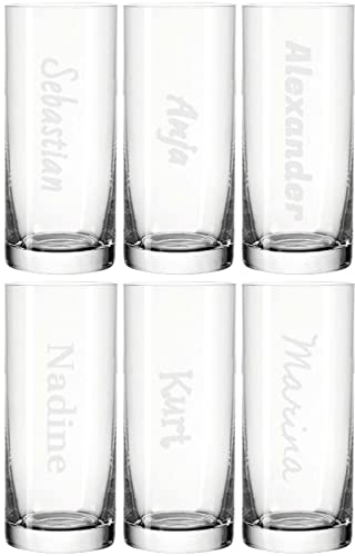 LUXENTU Longdrinkgläser Trinkgläser Cocktailgläser Biergläser mit Gravur | Persönliche Lasergravur mit Namen | 6 Stück | Personalisiertes Geschenk | Spülmaschinenfest