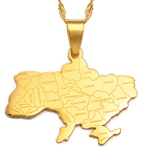 Ukraine-Karten-Halskette Für Männer Und Frauen, Ukraine-Karten-Halskette, Pullover, Schlüsselbeinkette, Krawatte, Ethnischer Schmuck, Kartensymbol-Anhänger, Gold, 60 cm Kette