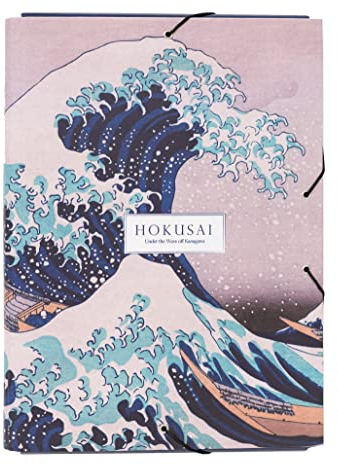 Grupo Erik Sammelmappe Hokusai Dokumentemappe Die Große Welle Vor Kanagawa Ordnunsmappe Heftmappe mit Gummiband und Innenklappe Mappe A4 für Ihre Dokumente