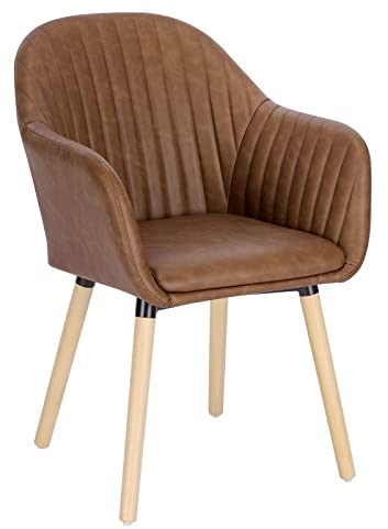 WOLTU Esszimmerstühle 1er Set, für Schlafzimmer Küche Wohnzimmer, Küchenstühle gepolstert mit Armlehne, Massivholzbeinen, Sitzfläche aus Samt, Braun