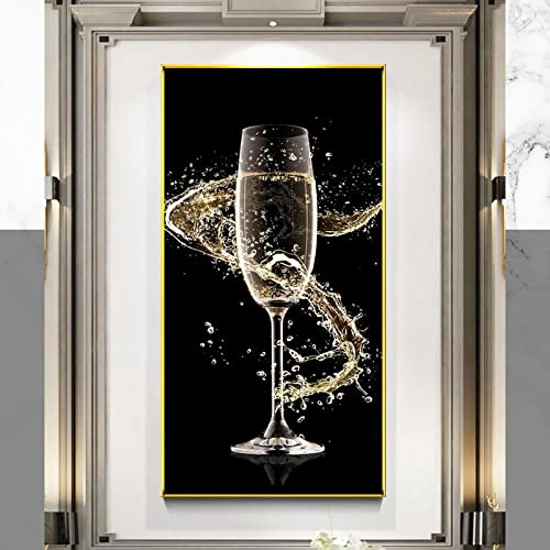 Luxury Champagne Wall Decoration Canvas Painting Modern Golden Glasses Wall Art For Living Room Posters Home Decor 70x160cm(28x63in) With Frame