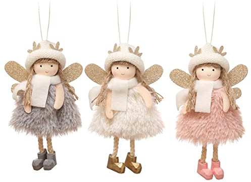 3 Stück Weihnachten Engel Anhänger,Weihnachten Hängende Ornamente,Plüsch Engel Puppe Figuren Anhänger Weihnachtsengel mit Plüschfedern zum Aufhängen Elfen Weihnachtsdekoration Baumschmuck Hängen Dekor