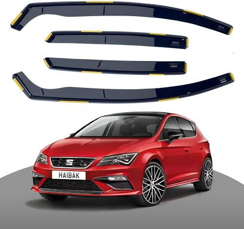Haibak Wind Deflectors Set Compatible With Seat Leon III MK3 2013 Onwards | 4-Piece Tinted Side Window Deflectors for 5-Door Hatchback | In-Channel Fitment