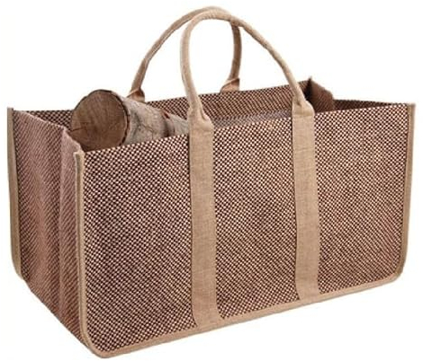 Sac à bûches marron deux nuances en toile de jute plastifié 30x60x40cm