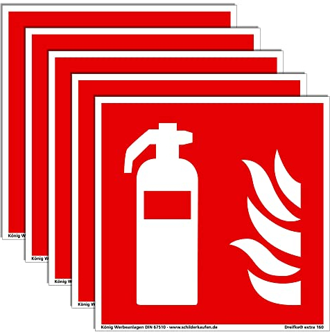 5 Schilder Feuerlöscher | extra langnachleuchtend | PVC selbstklebend 148x148mm | DIN EN ISO 7010 F001 | DIN 67510 (Brandschutzzeichen) Dreifke® extra 160