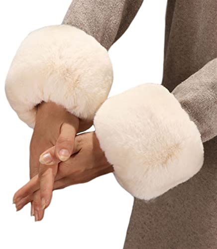 Lifup 1 Paar Damen Kunstpelz Armwärmer Manschetten Pulswärmer Beige One size