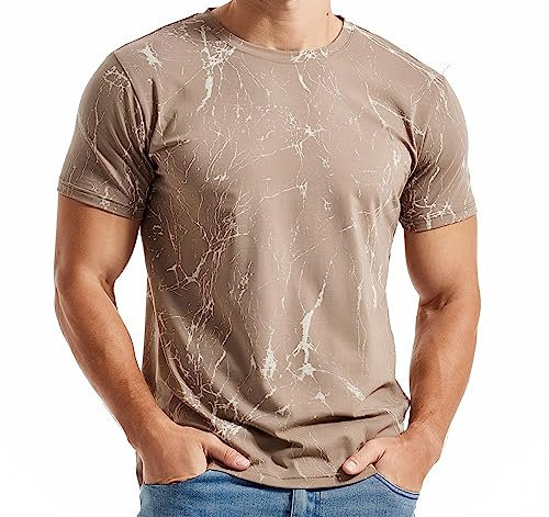 RONOMO Men's Round Neck Short Sleeved T-Shirt | Medium Elasticity | Soft and Breathable | Pre Shrunk Treatment| (SH Khaki XL)