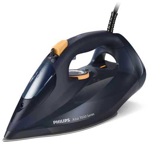 Philips 7000 Series Steam Iron, Powerful 3000W, 50g/min Steam, 250g Steam Boost, SteamGlide Elite Soleplate for Smooth Gliding, Blue/Yellow (DST7060/20)
