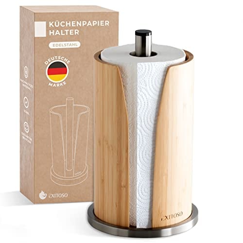 Exitoso Porte-rouleau de cuisine en bambou - Zewa - Porte-serviettes de cuisine - Support de papier de cuisine - Support de papier de cuisine - Support Zewa