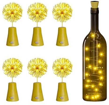 PChero 6er Set Solar LED Flaschenlicht, 2M 20 LEDs Batteriebetriebene Schnurlicht mit Kork Wasserdicht Lichterkette Weinflasche Lichter für Weihnachten Party Halloween DIY Dekoration – Warmweiß