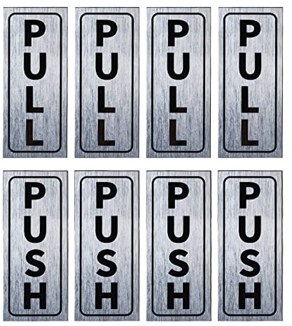 PATIKIL Push Pull Door Sign, 4 Set 2x5 PVC Self-Adhesive Waterproof Vertical Pull Push Sticker Sign for Business Office Store Shop Glass Door, Silver