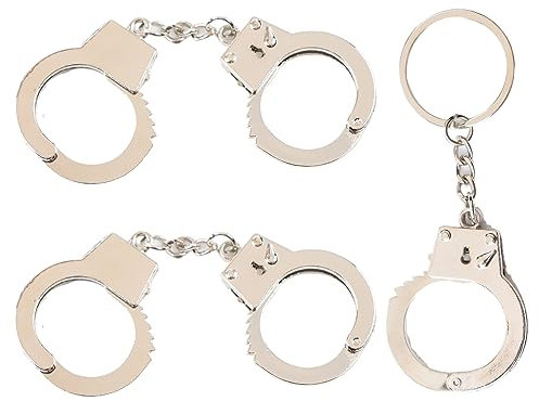 Opexicos Mini-Schlüsselanhänger mit Handschellen, silberfarben, 3 Stück