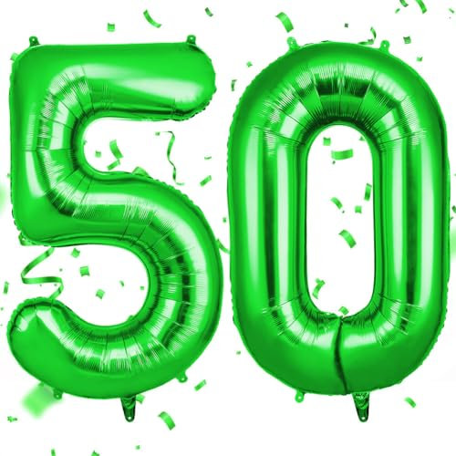 OFFCUP Zahlen Luftballon Grün, Folienballon Zahl 50, 40 Zoll Helium Ballons Geburtstagsdeko Mädchen Junge Kindergeburtstag Party Deko Ballon Zahl Deko zum Geburtstag Silvester Deko Neujahr Deko