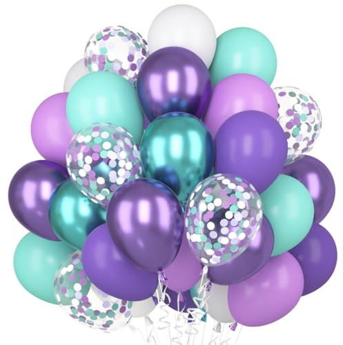 Palloncini Viola Turchese, 60 Pezzi Palloncini Verde Viola Metallizzato Coriandoli Viola, Palloncini Macaron Viola Blu Verde Opaco per Compleanno Matrimonio Ragazze Donne Sirena Festa Baby Shower
