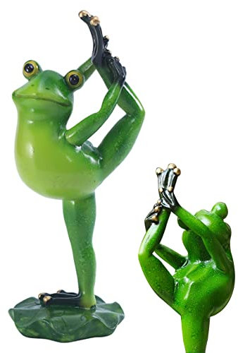 BEAHING Frog Figures Garden Decoration Yoga Frog Animals Outdoor Meditating Frogs Statue for Home Lawn Fence Stool Decor 18.3x8 cm