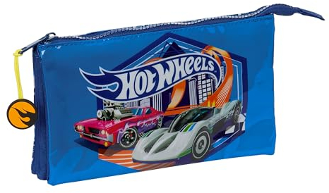 Hot Wheels Sonny - Portatodo Triple, Estuche Infantil, Estuche Niño, Ideal para Niños en Edad Escolar, Cómodo y Versátil, Calidad y Resistencia, 22x3x12 cm, Color Azul Marino
