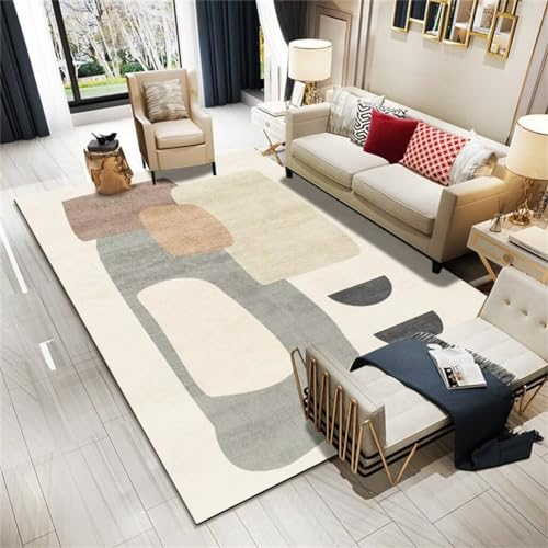 Xiaosua Teppich Rechteckig300x400CM Teenager Fliesen Moderner pflegeleichter Wohnzimmerteppich mit einfachem Muster Beige