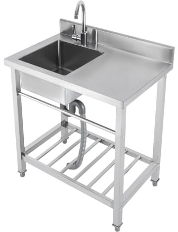PUDLOR Lavello da cucina con un bacino freestanding lavello in acciaio inox 201 bacino in acciaio inox con rubinetto acqua calda e fredda lavello esterno esterno garage