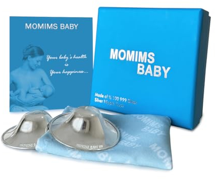 MOMIMS BABY The Original Silver Nursing Cups – Silver Nipple Shields - Nipple Guards Protector - Nickel Free - Nipple Shields for Nursing Newborn – 999 Silver